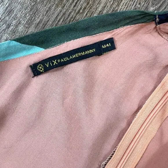 Vix Paula Hermanny Multicolor High Neck Swing Dress Flowy Midi - Picture 8 of 9